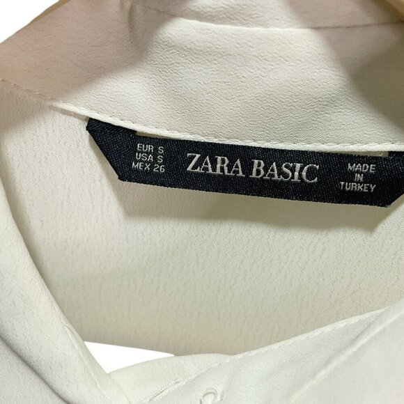 Zara Cream Chiffon Romper S Collared  Button Frontt Business Casual - Picture 3 of 4